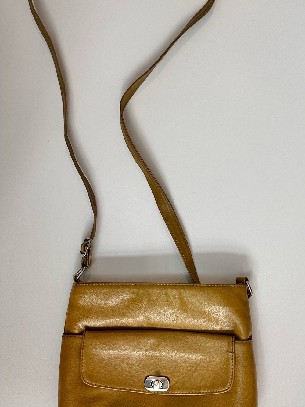 Sreeleathers Kolkata Mustard Tan Genuine Leather Crossbody Bag Silver Turnlock